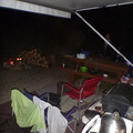 Night shot of camp with the fire going