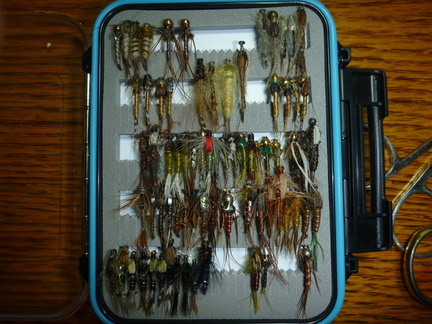 Box of flies with lots of choices.