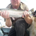 One of the larger fish of the trip.  Measured in at 24 inches and the people around me called it a "Coho"