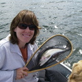 Wife with a great fish she caught while using "the biggest strike indicator we could find" in my box.