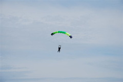 Gliding to earth safely after opening the parachute following 5000 foot or so free fall
