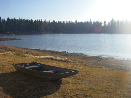 My boat next to a very low Leighton Lake
