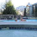 Me in the hot tub, boys in the pool at the base of Whistler