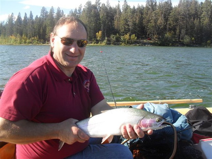 26&quot; Roche Lake Rainbow. Caught using a leech pattern. Olive green tail. Sparkle light green dubbed body and a red 1/8 bead 