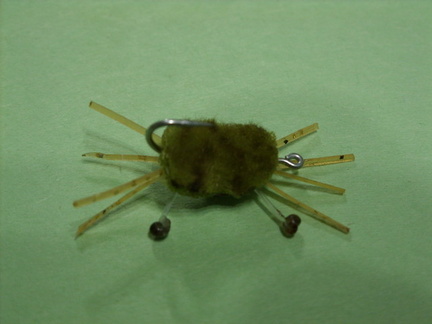 Crab fly. Weighted on the bottom of the fly with a 5/32 barbell tied across the hook to make sure it sits on the bottom properly