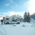 Dean and camper chasing steelhead in the snow.