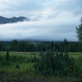 Low clouds greet us on the morning of our last drift on the Elk.