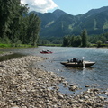 Elk river - Woody's pontoon and mine on a island