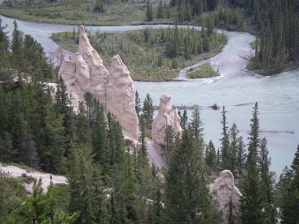 The Hoodoos outside of Banff with the Bow River below.