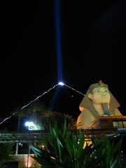 The Luxor at night. 