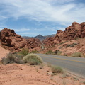 Driving through red rock canyon.
