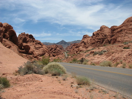 Driving through red rock canyon.